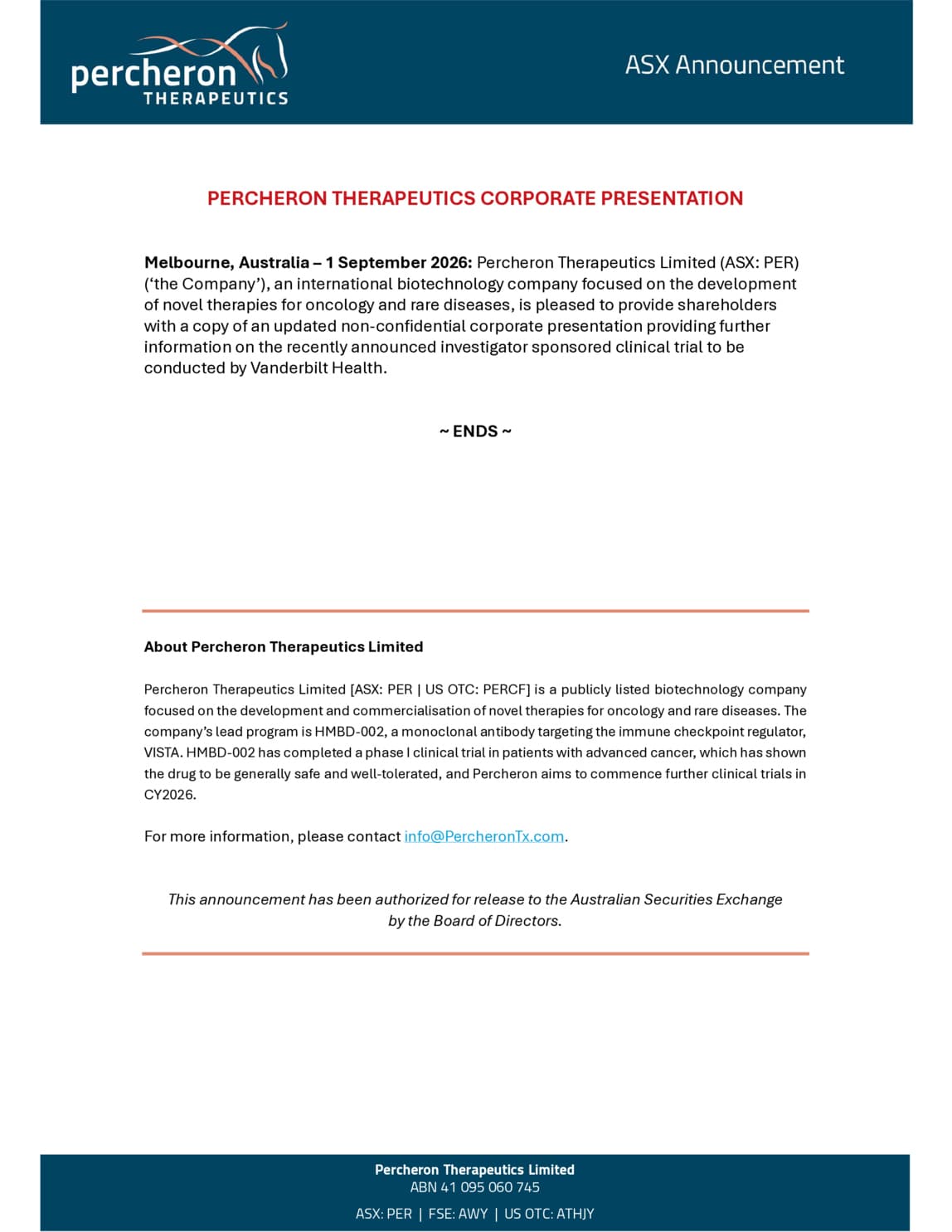 Percheron Therapeutics Limited Corporate Presentation